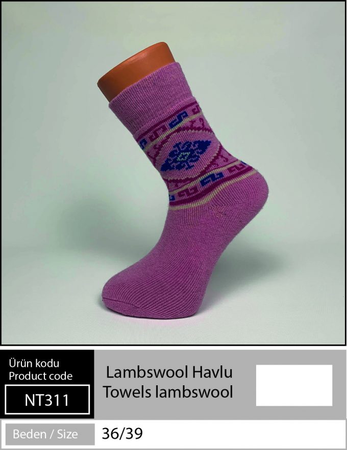 Lambswool Havlu Çorap - PEMBE Desen - NT 311